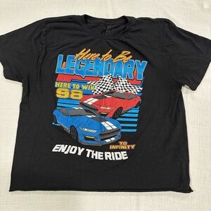 Black Graphic Tee with Cars Design